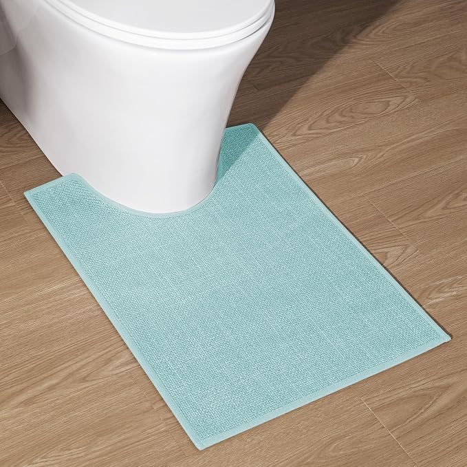 Bathroom Rugs Mat U-Shaped 24x17, Ultra ThinNon Slip Bath Mat Small Quick Dry Absorbent Bath Matfor Bathroom Floor, (Blue, U-24"x17")