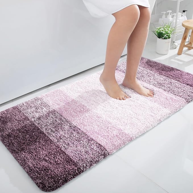 OLANLY Bathroom Runner Rug 44x24, Extra Soft Absorbent Microfiber Bath Rugs | Mauve, Non-Slip Quick-Drying Rubber Backing, Machine Washable Long Bath Mat for Floor, Tub and Shower, Home Decor Accessories