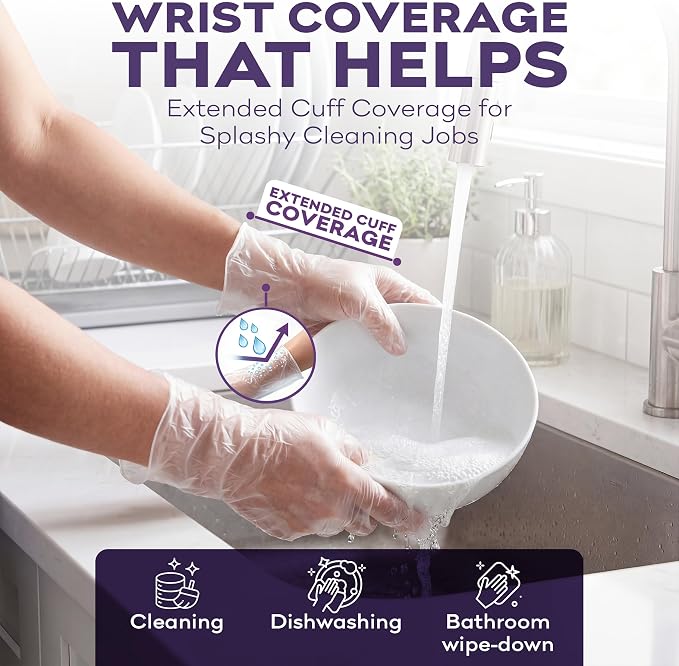 ProHeal Clear Vinyl Disposable Gloves - Food Safe Cooking and Household Cleaning Gloves -Powder and Latex Free Kitchen Glove