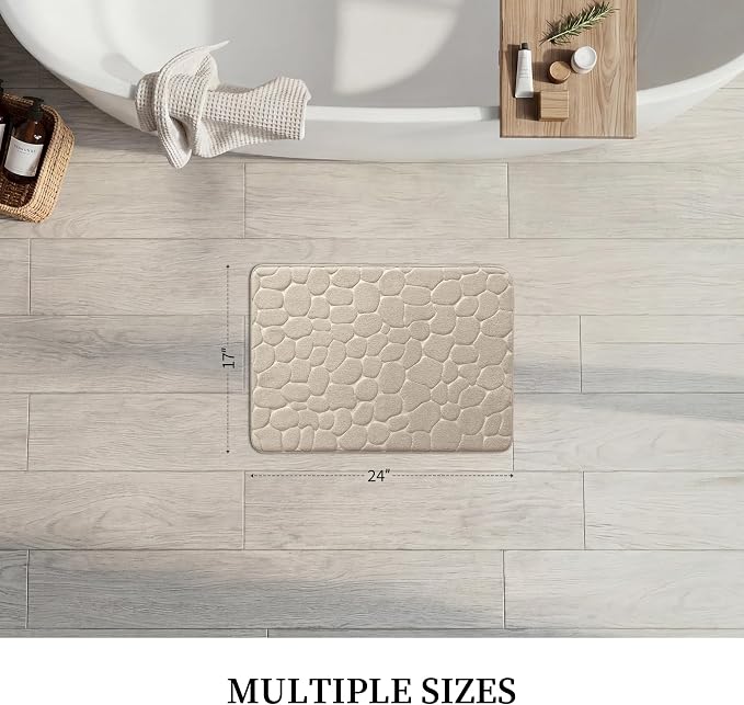 Memory Foam Bath Mat Cobblestone Bathroom Rugs Super Water Absorbent Bath Mats for Bathroom Machine Washable Bath Rugs(24 x 36,Khaki)