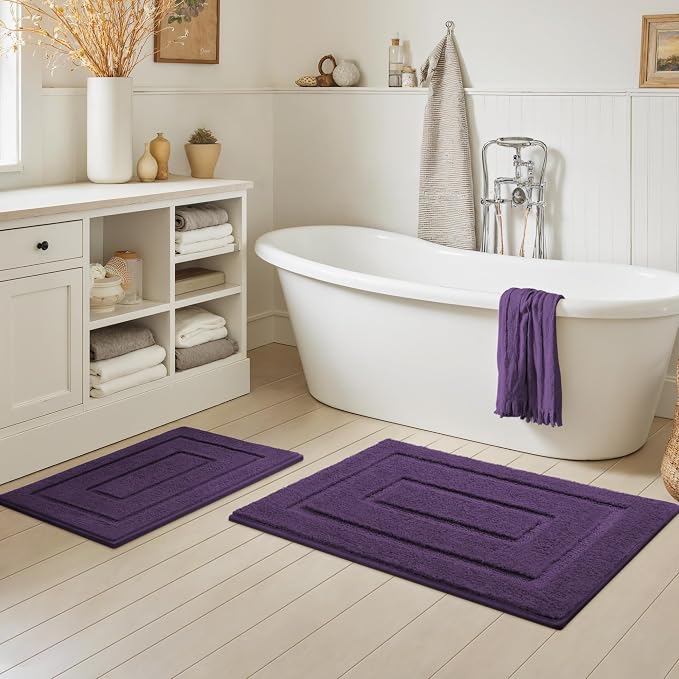 GRANNY SAYS Purple Bathroom Rugs Set 2 Piece, Non Slip Bath Mats | Soft microfiber with TPR backing, fast water absorption, machine washable 2 piece bath rug set for Tub, Shower, Toilet