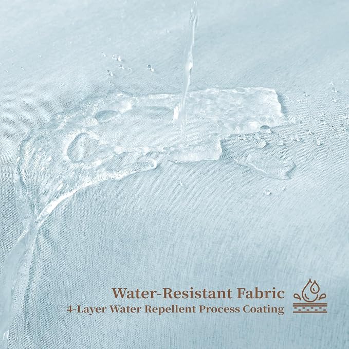 72x80 Boho Scalloped Linen Textured Cloth Shower Curtain Set, Fog Blue | Long Size, 230GSM Waterproof Polyester, Heavy Duty Fabric, 12 Plastic Hooks, Elegant Modern Farmhouse Style, Machine Washable