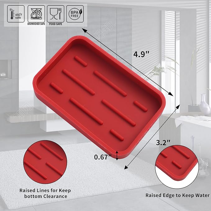 MicoYang Silicone Kitchen Sink Organizer Tray for Multiple Usage,Easy Clean Sponges Holder for Kitchen Bathroom Counter or Sink,Dish Soap Dispenser,Scrubber,Bottle,Cup Red 4.9”x 3.2”