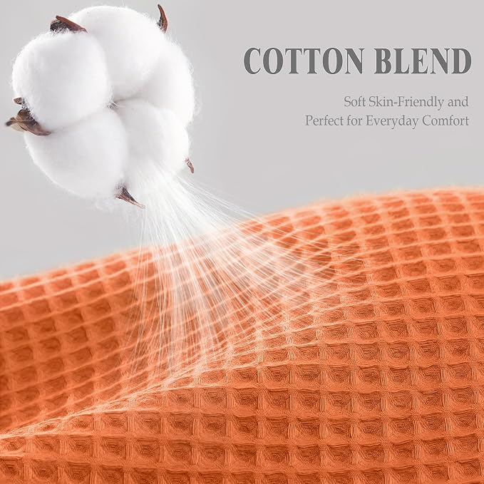 Waffle Weave Shower Curtain Heavyweight Cotton Fabric Orange 72Wx72L | Soft Cotton Cloth,3D Square Truely Waffle Washable, Hotel Luxury Spa, Shower Curtain Set for Bathroom 12 Plastic Hooks
