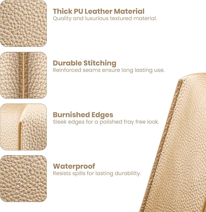 Premium PU Leather Tissue Box Holder - Elegant Hotel-Style Tissue Box Cover for Home, Office & Car Décor, Tissues Cube Organizer for a Natural & Classic Look (Gold 2 Pack)