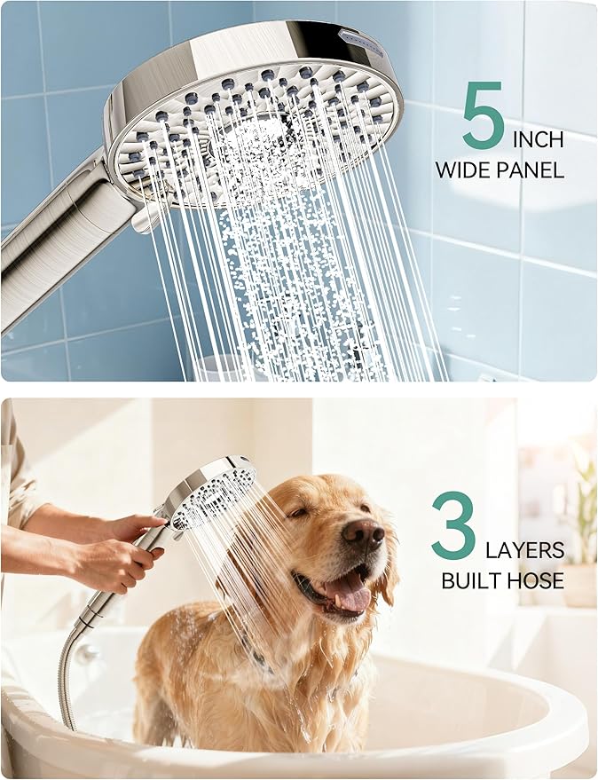 Magichome Shower Head with Handheld, High Pressure 10-Spd Detachable Chrome Showerhead with Stainless Hose