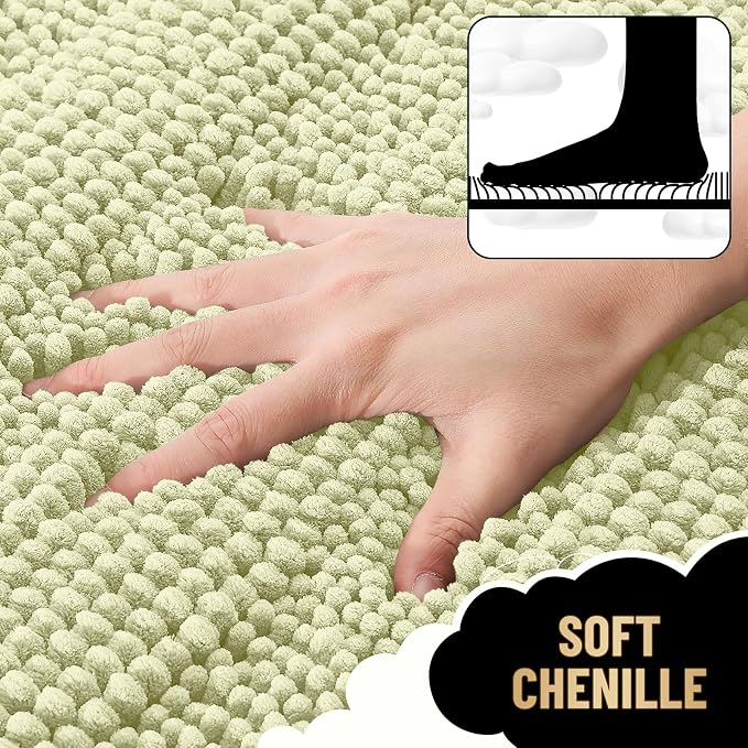 OLANLY Thick Bathroom Runner Rugs 44x24, Soft Chenille Bath Rugs, Vanilla | Absorbent Striped, Rubber Backing, Machine Wash, Long Bath Mats for Bathroom Floor, Tub and Shower, Home Decor Accessories