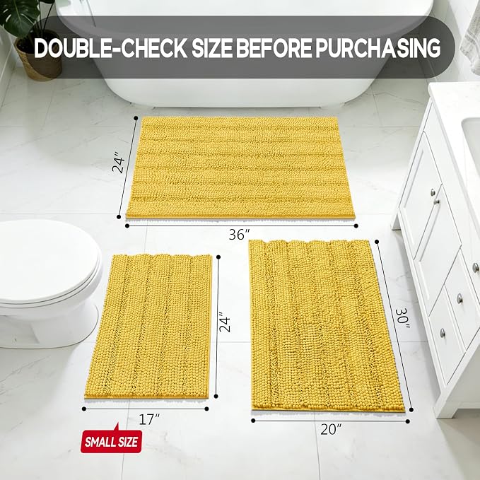Bcoimo Bath Rug Mat,Yellow Chenille High Absorbent Bathroom Shower Tub Mats | Non Slip with Rubber Backing Bathroom Rugs;High Absorbent And Quick Dry 36x24 Microfiber mat; Machine Washable;Extra Soft mat