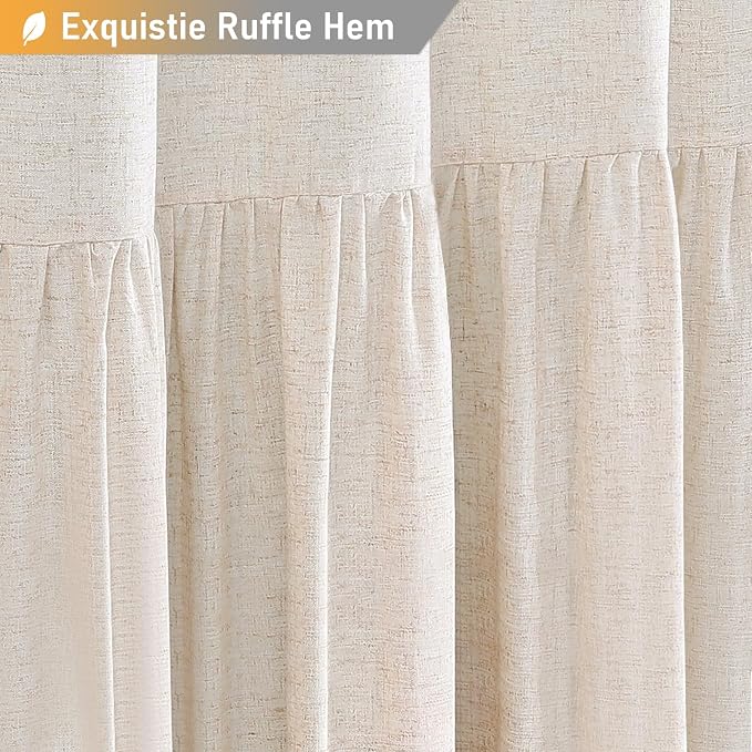 Linen Ruffle Modern Farmhouse Cloth Shower Curtain, 72x72, Beige/Cream | Ruffle Hem, Heavy Duty Fabric, 12 Hooks, Elegant Drape, Shabby Chic Style, Bathroom Decor, Machine Washable, Easy To Install