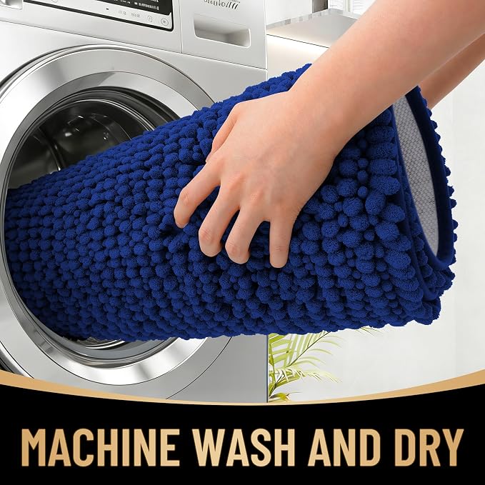 OLANLY Thick Chenille Bathroom Rugs 36x24, Soft Absorbent Bath Mat, Navy | Bath Rugs, Rubber Backing, Machine Wash Dry, Bath Mats for Bathroom Floor, Tub and Shower, Home Decor Accessories