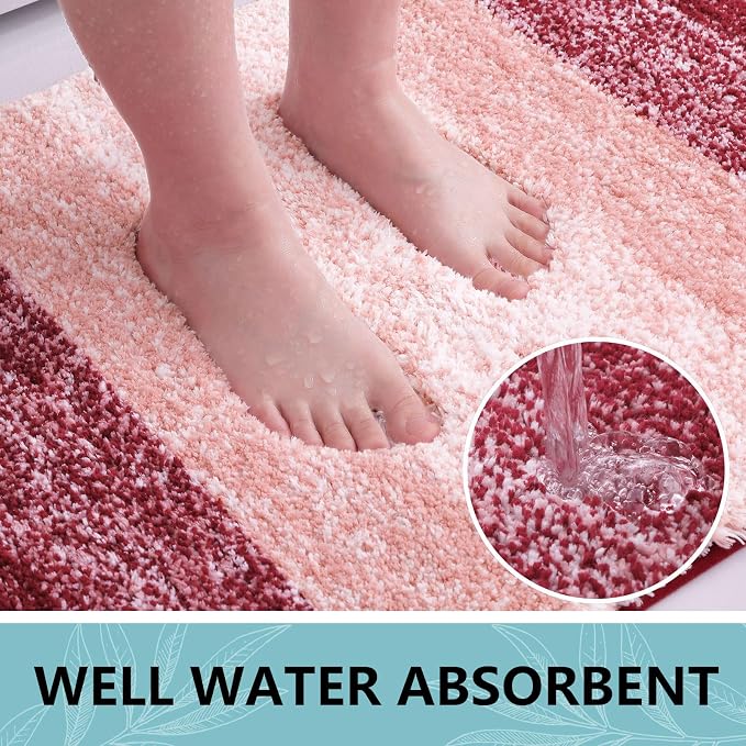 Arotive Microfiber Bathroom Rugs, Shaggy Soft Absorbent Bath Rug, 30x17 | Burgundy, Rubber Backing Thick Plush Machine Washable Dry Bath Mats for Bathroom, Tub and Shower, Rectangular