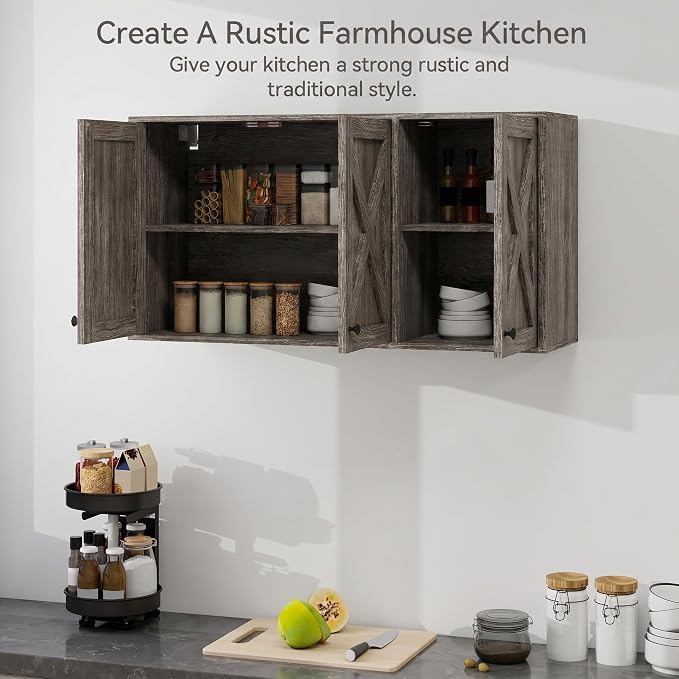 YOURLITE Laundry Cabinet, Medicine Cabinet, Bathroom Kitchen Storage Wall Mounted Farmhouse Organizer with Shelves Over Toilet, 36" Wide, Grey