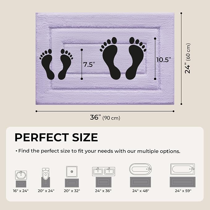 GRANNY SAYS Lavender Bathroom Rug 24" x 36", Non-Slip Microfiber Bath Mat | Ultra-soft, durable TPR backing for reliable grip, fast water absorption, machine washable for Vanity, Shower, Tub