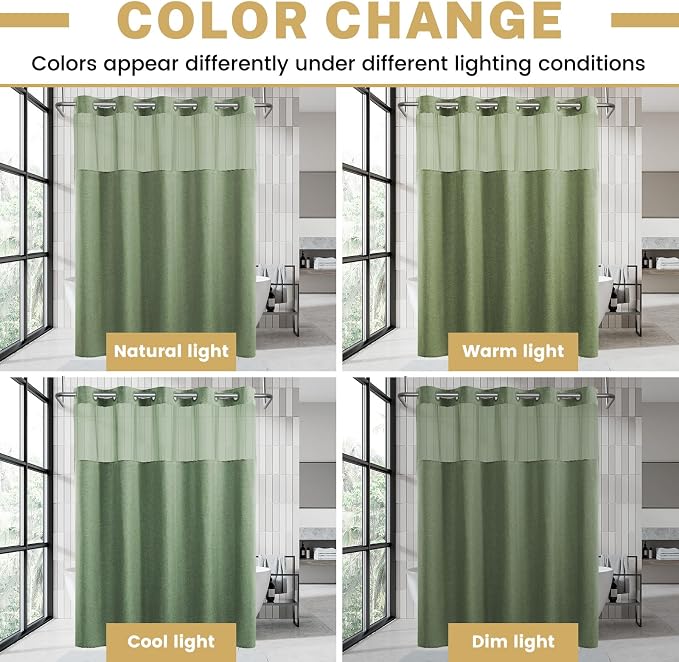 WONICY Small No Hook Shower Curtain with Liner, Sage Green, 54 x 80 | Ringless, Waterproof & Washable, Hotel Style, Mesh Top Window, Bottom Magnets, Thick, Farmhouse, for Bathroom
