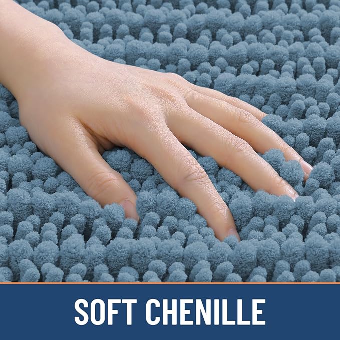 Smiry Bathroom Rugs 70X24, Extra Soft Rubber Backing Chenille Bath Mats | Grayish Blue Machine Washable Non Slip Quick Dry Bath Mats for Bathroom Floor, Tub, Shower, Home Decor Accessories