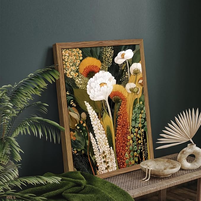 Framed Vintage Botanical Floral Wall Art, Colorful Abstract Flowers Wall Decor Painting, Retro Wildflower Artwork Poster Print Picture for Living Room Bedroom 16x24 Inch