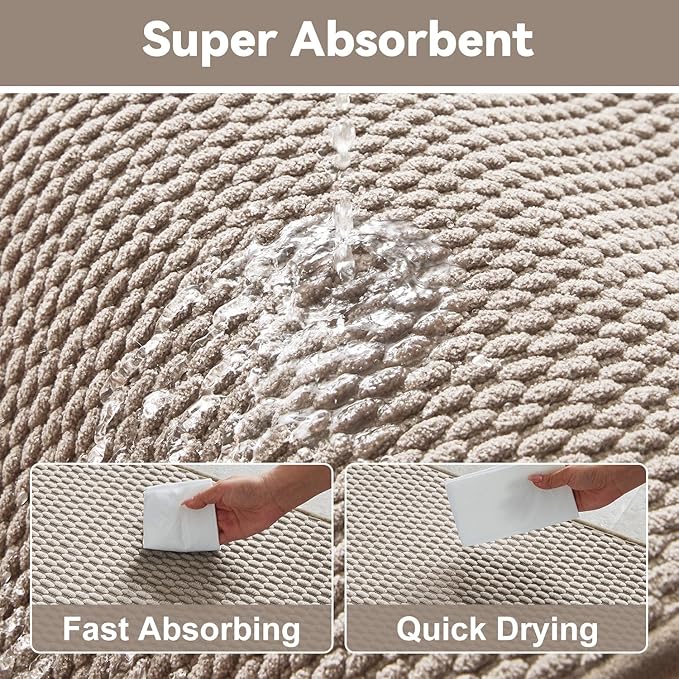Triohero Bathroom Rugs Non Slip Washable, Super Absorbent Thin Bath Mat Quick Dry Low Pile Bathroom Rug, Beige 24"x36"