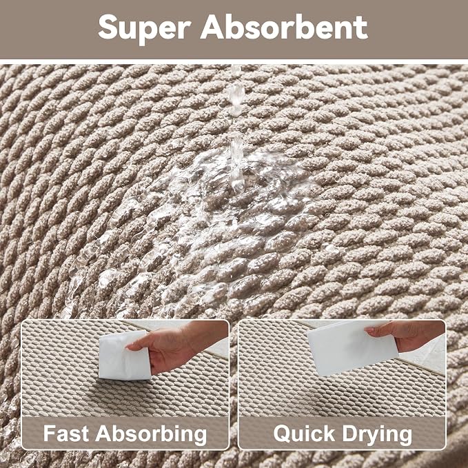 Triohero Toilet Rug, Thin Toilet Rugs U Shaped Washable Non Slip Absorbent Quick Dry Low Pile Toilet Mat, Beige 20"x24" U Shape