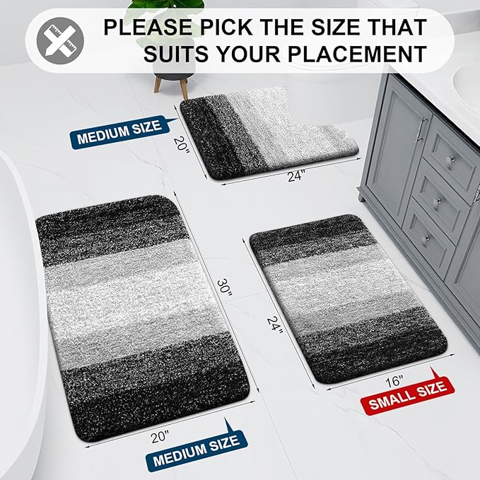 Arotive Microfiber Bathroom Rugs, Shaggy Soft Absorbent Bath Rug, 36x24 | Black, Rubber Backing Thick Plush Machine Washable Dry Bath Mats for Bathroom, Tub and Shower, Rectangular