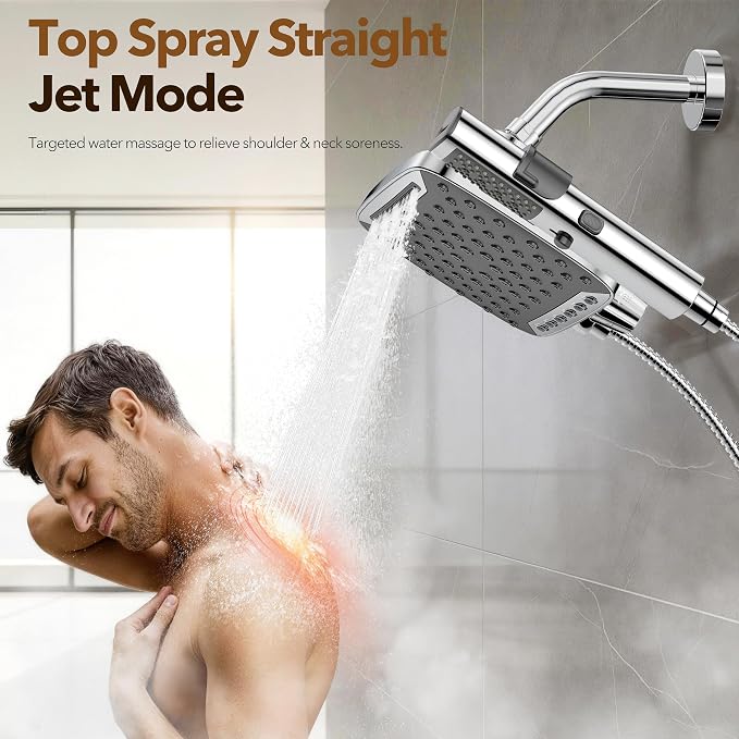 JDO High Pressure Rain Shower Head with Handheld Spray Chrome Polished | 7 Modes Dual Shower Head, 10-inch Rainfall Showerheads Combo, Detachable Hand Held Shower Wand, Power Jets, 71" Hose