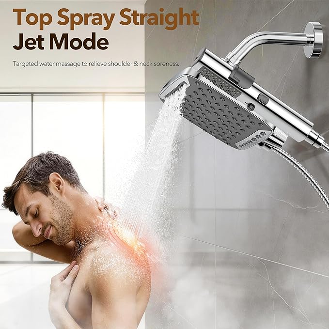 JDO High Pressure Rain Shower Head with Handheld Spray Silver | 7 Modes Dual Shower Head, 10-inch Rainfall Showerheads Combo, Detachable Hand Held Shower Wand, Power Jets, 71" Hose
