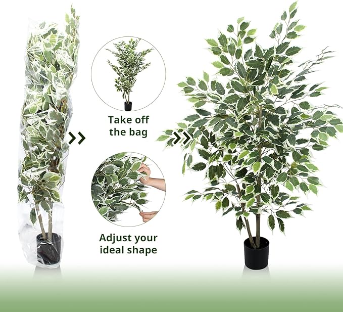 Yepdin Artificial Ficus Tree - 4 FT Tall Silk Fake Tree with Pot - Lifelike Foliage & Branches for Indoor/Outdoor Decor
