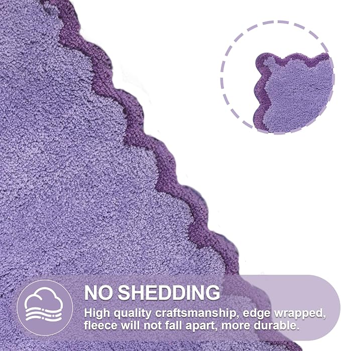 ORTIGIA Cute Purple Scalloped Bath Mat, Fun Plush Microfiber Scallop Bathroom Rugs Non Slip Washable Quick Dry Absorbent, Bath Rug Carpet for Shower Stall Vanities Kitchen Floor Entrance, 20x32