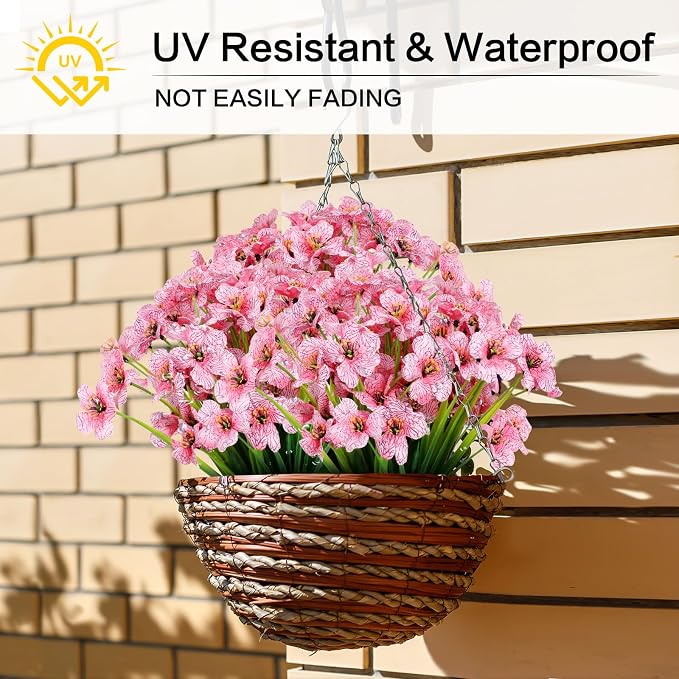 AGIRL Artificial Flowers Outdoor UV Resistant Fake Plant Garden Patio Decor | 24 Bundles,No Fade Plastic Faux Flowers for Hanging Planters front porch yard Indoor Outside,grave decorations for cemetery