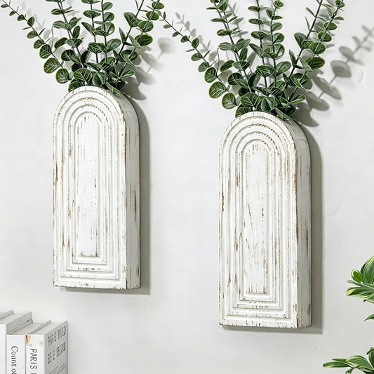 Handmade Wooden Wall Vases Set of 2 for Plants | Boho Rustic Farmhouse Decor for Indoor Artificial Plants and Flowers. Perfect for Living Room, Bedroom, Bathroom, or Patio