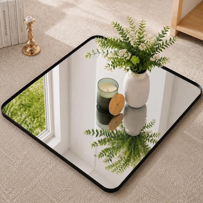 Koonmi 30x30 Inch Black Bathroom Mirror for Over Sink | Wall Mirror for Bathroom Matte Rectangle Metal Deep Framed, Shatterproof Tempered Glass, Hang Vertically or Horizontally