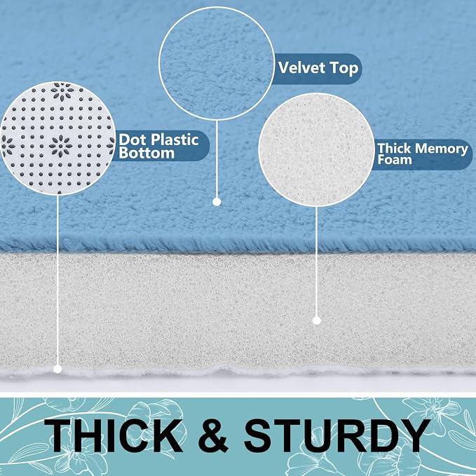 Smiry Memory Foam Bath Mat 36x24, Extra Soft and Absorbent Bathroom Rugs | Blue, Quick Dry Machine Washable Non-Slip Bath Mat for Bathroom Floor, Shower and Tub