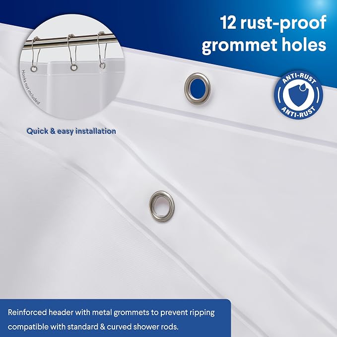 Clorox Shower Curtain Liner, Premium Lightweight Flexible Waterproof 3g PEVA for Bathroom with Weighted Magnets, Standard Size 70" x 72", Frosty 2 Pack