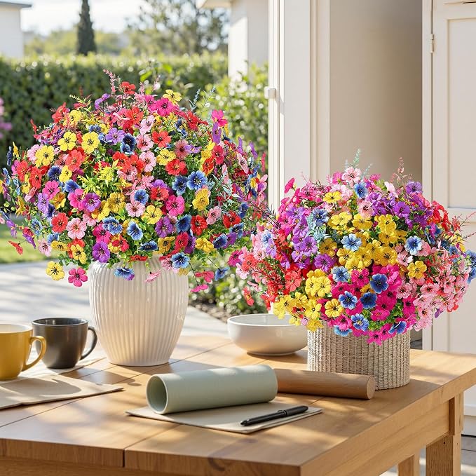 SHareconn 24 Bundles Artificial Flowers for Outdoors UV Resistant Decor | Realistic Silk Violet Lavender, UV Resistant Fake Flowers, Ideal Spring Decor for Patio Porch, Yard Planter & Home, 6 Colors