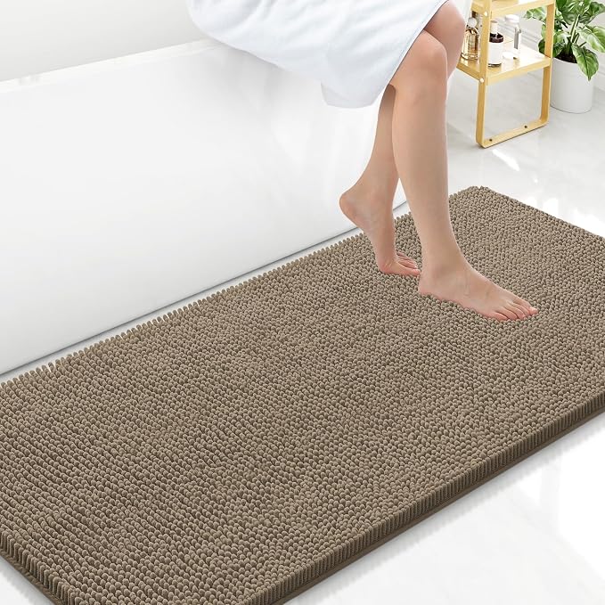 Arotive Bathroom Rugs 47x24, Soft Absorbent Shaggy Chenille Bath Rugs | Camel, Machine Washable Rubber Backing Bath Mats for Bathroom Floor Tub and Shower Home Decor Accessories