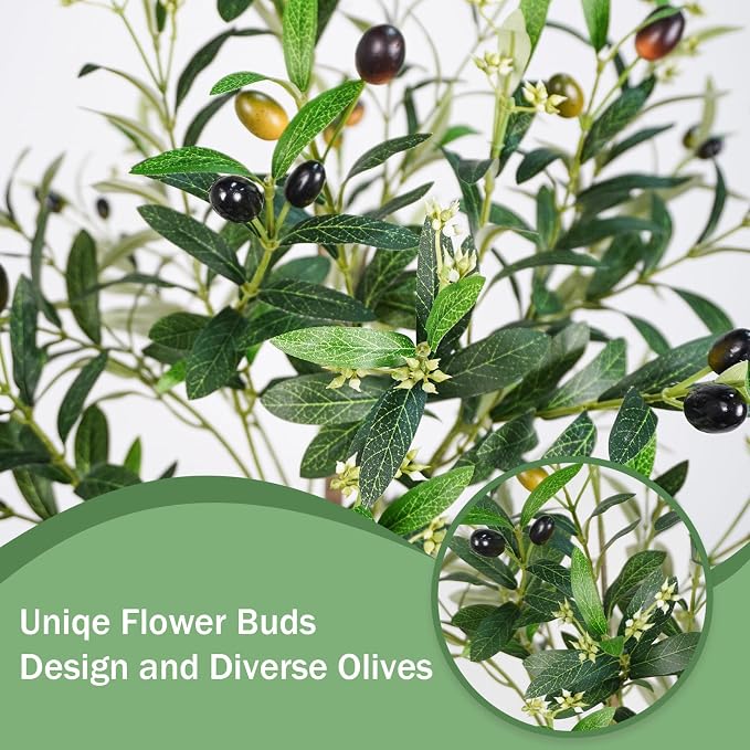 Caxchiling Artificial Olive Tree 6FT, 2 Pack Faux Floor Trees | Natural Wood Trunk with Fruits, Buds, Lifelike Olive Decor for Home Office, Living Room, Entryway Indoor Outdoor
