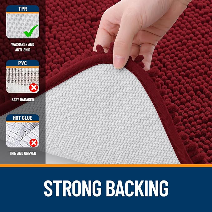 OLANLY Bathroom Runner Rugs 47x17, Extra Soft Absorbent Chenille Bath Rugs | Red, Quick-Drying Rubber Backing, Machine Washable Long Bath Mat for Bathroom Floor, Tub and Shower, Home Decor Accessories