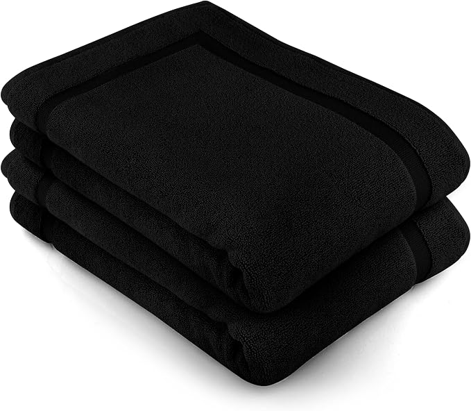 COTTON CRAFT Bath Mats - 2 Pack Step Out Tub Shower Floor Mat -21x30- Black | Ultra Absorbent Plush 900 GSM Pure Cotton Banded Border Luxury Towel Rug - Not a Bathroom Rug