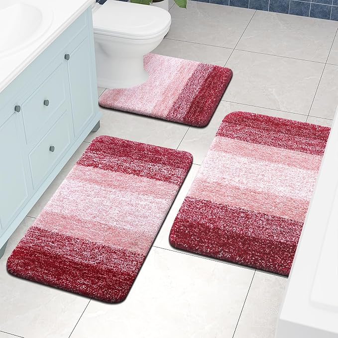 Arotive Microfiber Bathroom Rugs, Soft Absorbent Contour Toilet Rugs, 24x20 | Burgundy, Rubber Backing Thick Plush Machine Washable Dry Bath Mats for Toilet Base, U-Shape