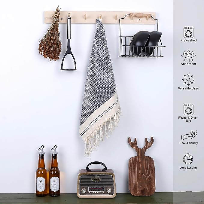 Evelynen Turkish Hand Towels for Bathroom & Kitchen Towels Decorative Set of 2 | Boho Farmhouse Hand Towels with Hanging Loops for Face, Tea, Dish, Kitchen & Bath | (16" x 32" - Navy Blue)