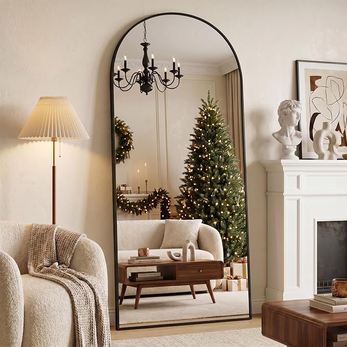 Full Length Mirror, 76" x 34" Arched Full Body Mirror Large Standing Floor Mirrors, Mirrors for Bedroom, Bathroom, Living Room Standing or Wall Leaning, Black