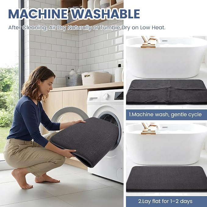 Smiry Memory Foam Bath Mat 36x24, Extra Soft Absorbent Bathroom Rugs | Dary Grey Quick Dry, Machine Washable Bath Mats for Bathroom, Shower, Tub and Home Decor Accessories