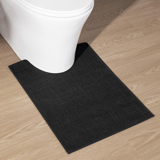 Bathroom Rugs Mat U-Shaped 24x17, Ultra ThinNon Slip Bath Mat Small Quick Dry Absorbent Bath Matfor Bathroom Floor, (Black, U-24"x17")