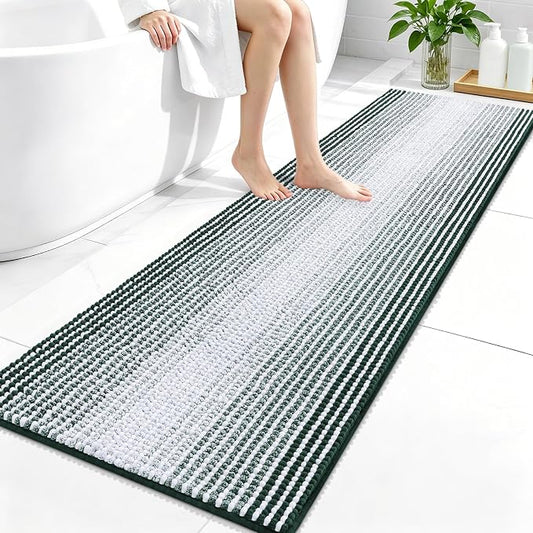 OLANLY Bathroom Runner Rugs 59x20, Soft Chenille Bath Rugs, Blackish Green | Extra Absorbent, Rubber Backing, Machine Wash Dry, Bath Mats for Bathroom Floor, Tub and Shower, Home Decor Accessories