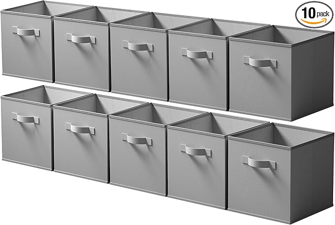 Cupic Cupid 10-Pack 11x11 Cube Storage Bins, Collapsible Storage Cubes, Gray
