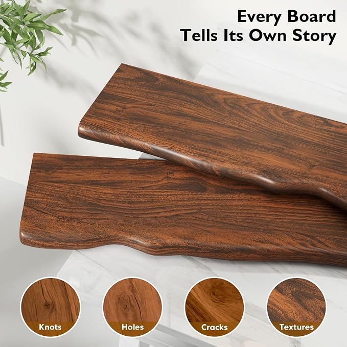 Medium Walnut Finish Floating Shelves with Hidden Bracket, Organic Wavy Edge Wall Shelves, Jointed Solid Pine Construction,Rustic Wall Decor for Living Room & Bathroom (Set of 2-24"