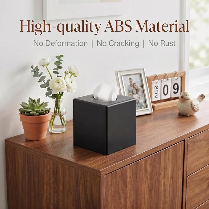 Y-in Hand Tissue Box Cover, Modern Decorative Square Facial Storage Tissue Box Holder, Home Accessories for Bathroom Vanity Countertops, Dressers, Night Stand, Parlors and Office - Matte Black
