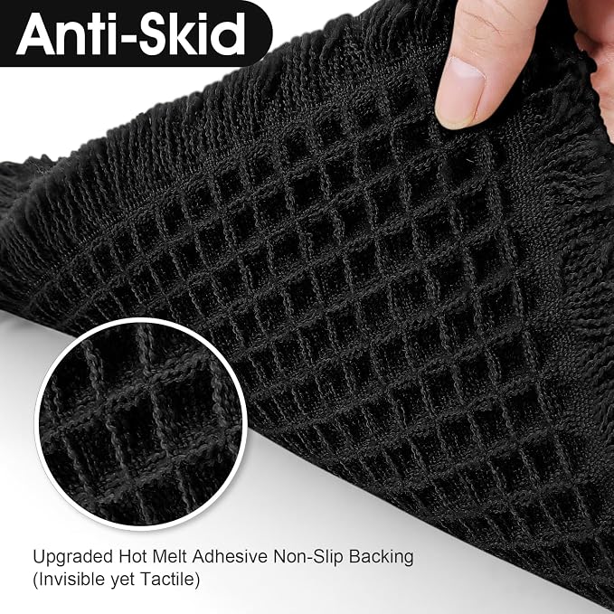 Upgraded Waffle Bath Mat, 36"x24" Black, Super Absorbent Non-Slip Quick Dry Bathroom Rugs with Tassels, Machine Washable Ultra Soft Boho Bath Rugs for Floor, Toilet Mats Boho Farmhouse Decor
