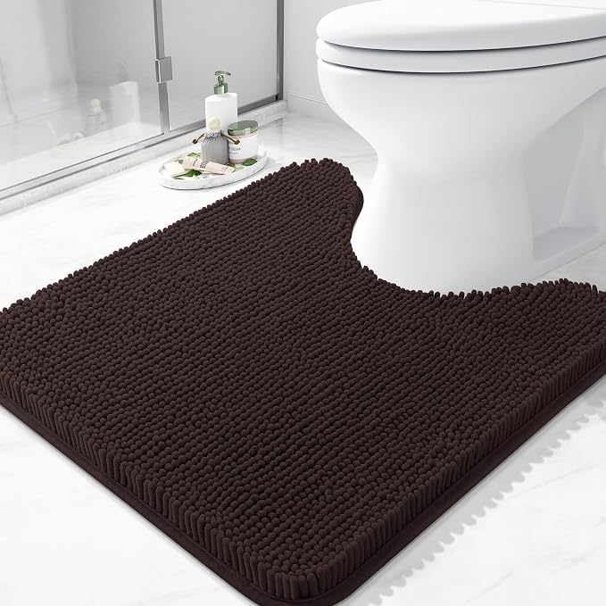 Arotive Bathroom Toilet Rugs Chenille U Shaped 24x24, Brown | Extra Soft Absorbent Shaggy Chenille Contour Bath Rugs for Toilet, Machine Washable Rubber Backing Contoured Bath Mats