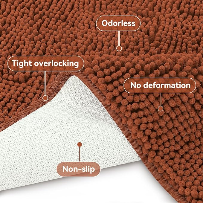 Bcoimo Small Bath Rug Mat,24x17 Soft Chenille Burnt Orange Bathroom Tub Mat | Non Slip with Rubber Backing Bathroom Rugs;High Absorbent And Quick Dry Microfiber mat; Machine Washable;Extra Soft Bath Rug