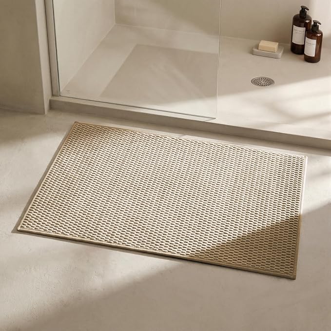 Triohero Bathroom Rugs Non Slip Washable, Super Absorbent Thin Bath Mat Small Quick Dry Low Pile Bathroom Rug, Beige 20x30
